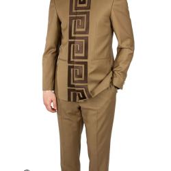 EXECUTIVE BROWN LONGSLEEVE SUIT WITH DARK BROWN FENDI DESIGN WITH COLLAR {SWNL}