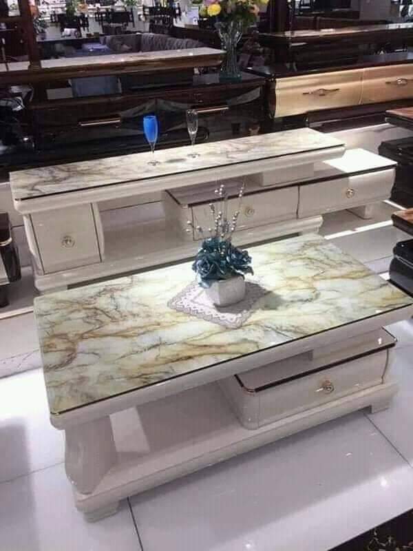 CREAM MARBLE TOP CENTER TABLE AND TV STAND (YOFU)