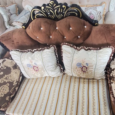 STRIPPED CREAM AND BROWN 7 SEATER SOFA CHAIRS (ZEFU)