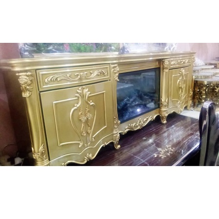 BIG GOLDEN FIRE PLACE TV STAND (EMFU)