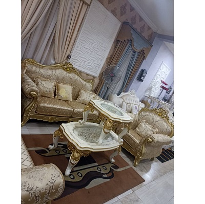 CREAM & GOLD 7 SEATERS SOFA WITHOUT CENTRE TABLE & SIDE STOOLS (HIFU)