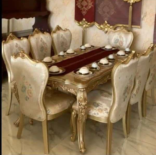 ROYAL GOLD & CREAM DINING TABLE BY 6 CHAIRS (HIFU)