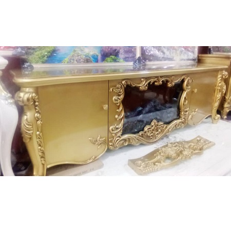 BIG GOLDEN FIRE PLACE TV STAND (EMFU)