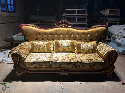 CREAM, GOLD & BROWN FRAME ROYAL 7 SEATERS SOFA (BENFU)