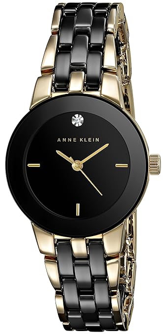 ANNE KLEIN AK/1610BKGB WOMEN'S GOLD-TONE AND BLACK CERAMIC BRACELET WATCH - deluxe.com.ng