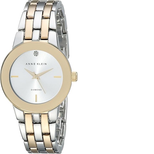 ANNE KLEIN AK/1931SVTT WOMEN'S DIAMOND-ACCENTED DIAL TWO-TONE BRACELET MEDIUM SIZE WATCH - deluxe.com.ng