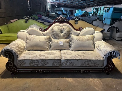 CREAM & DARK BROWN FRAME ROYAL 7 SEATERS SOFA (BENFU)