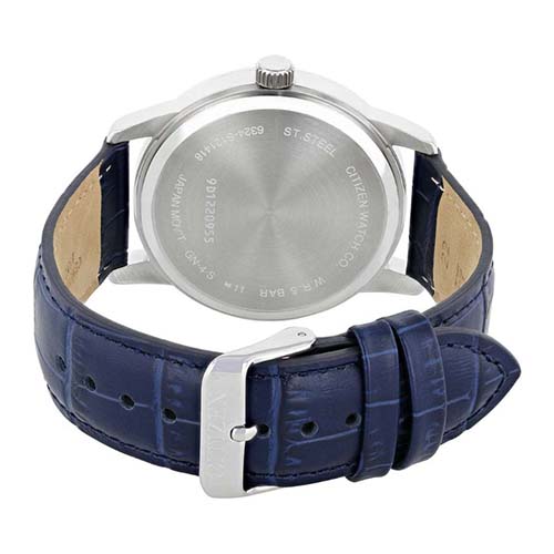 CITIZEN AK5000-03A MEN’S QUARTZ ANALOG SILVER DIAL BLUE LEATHER MEDIUM WATCH - Deluxe.com.ng