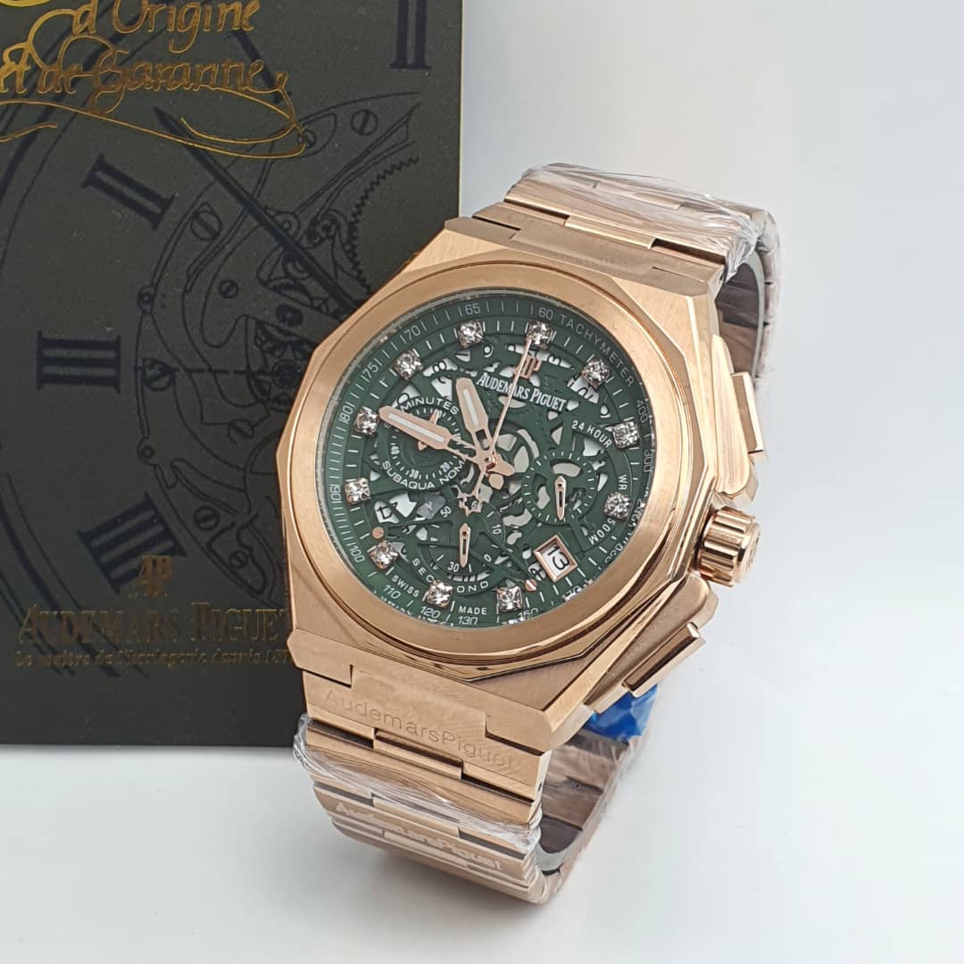 AUDEMARS PIGUET EXQUISITE BRONZE METAL STRAP WRISTWATCH WITH DARK GREEN SCREEN