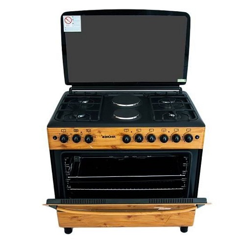 BRUHM 90X60 GAS COOKER (4 GAS+2 ELECTRIC) WOODEN FINISH | BGC-9642SN - deluxe.com.ng