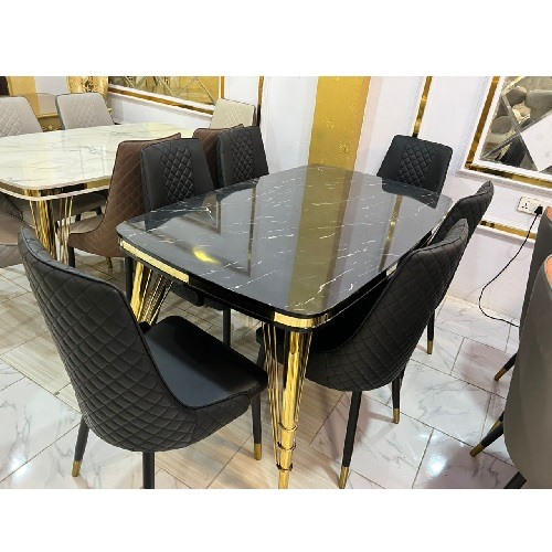 QUALITY DESIGNED BLACK MARBLE DINING BY SIX -AVAILABLE (AUSFUR) - deluxe.com.ng