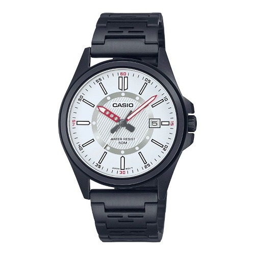 CASIO MTP-E700B-7EV MEN’S ANALOG WHITE DIAL STAINLESS STEEL WATCH - deluxe.com.ng