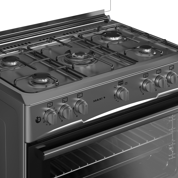 MAXI Gas Cooker 5 Gas Style 60*90 5B INOX | Oven Burner UP and Down - deluxe.com.ng