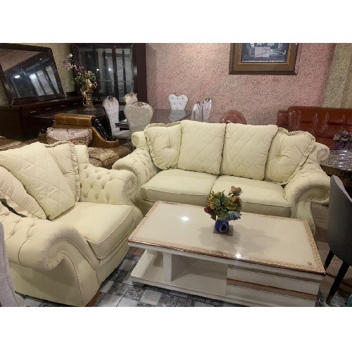 QUALITY 7 SEATERS CREAM LEATHER SOFA & CENTER TABLE (EKIN) - deluxe.com.ng