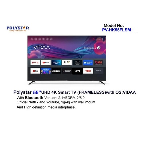  Polystar 50 INCH DLED SMART TV VIDAA(FRAMELESS) | PV-HK50FLSM - deluxe.com.ng