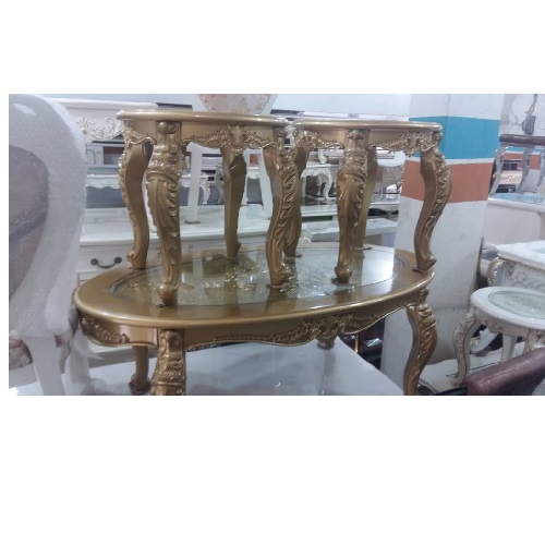 QUALITY DESIGNED ROYAL GOLD ROUND CENTER TABLE WITH 2 SIDE STOOLS - AVAILABLE (MOBIN) - deluxe.com.ng