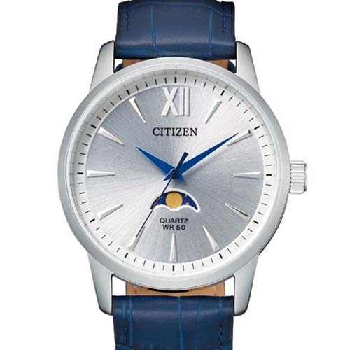 CITIZEN AK5000-03A MEN’S QUARTZ ANALOG SILVER DIAL BLUE LEATHER MEDIUM WATCH - Deluxe.com.ng