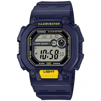 CASIO W-737H-2AVDF MEN’S DIGITAL YELLOW ACCENT BLUE RESIN STRAP WATCH