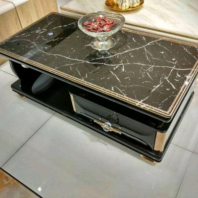 BLACK CENTER TABLE WITH GLASS TOP (OFU)