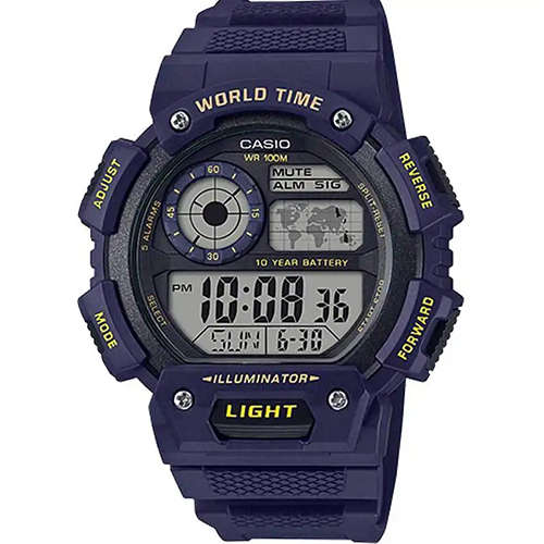  CASIO AE1400WH-2AV DIGITAL WORLD TIME BLUE RESIN WATCH