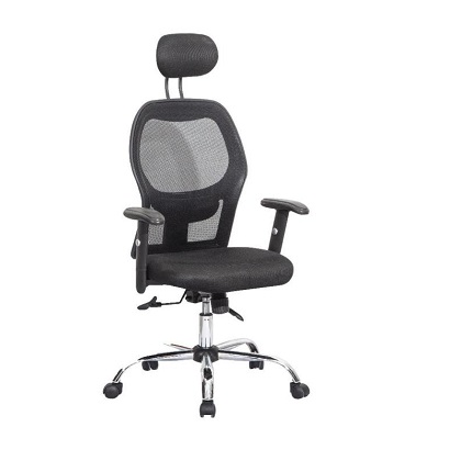 BLACK MESH OFFICE CHAIR WITH HEAD REST AND UPRIGHT ARMS (JOFU)