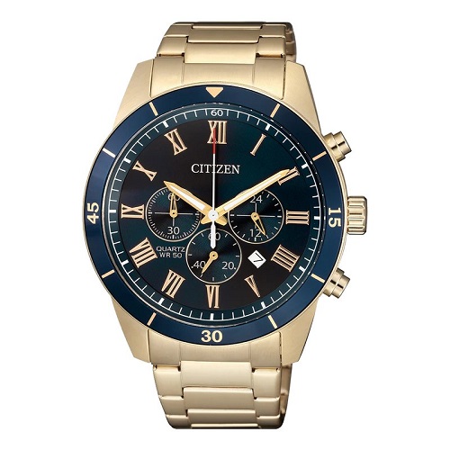 CITIZEN AN8169-58L MEN’S CHRONOGRAPH BLUE DIAL ROSE GOLD BRACELET WATCH - deluxe.com.ng