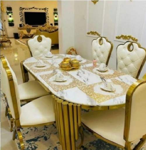 QUALITY DESIGNED  WHITE & GOLD  DINING SET - AVAILABLE (SOFU) - Deluxe.com.ng