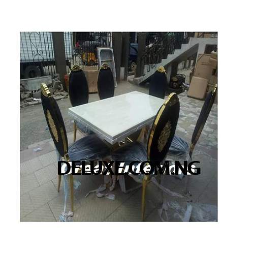 Exotic Gold Marble Dinning With 6 Chairs