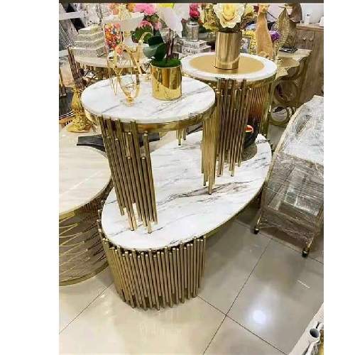 QUALITY DESIGNED WHITE OVAL MARBLE TOP CENTER TABLE & 2 SIDE STOOLS - AVAILABLE (JAFU) - deluxe.com.ng 