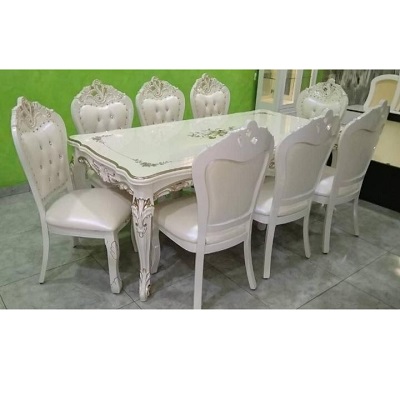 ROYAL WHITE 8 SEATERS DINING TABLE SET (DOFU)