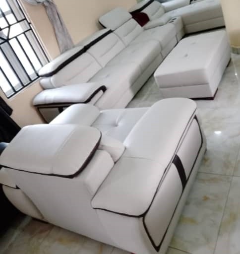 WHITE & BROWN ROYAL 7 SEATERS LEATHER SOFA (NAFU)