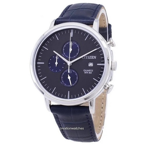 CITIZEN AN3610-04H MEN’S QUARTZ CHRONOGRAPH BLUE LEATHER MEDIUM WATCH - deluxe.com.ng