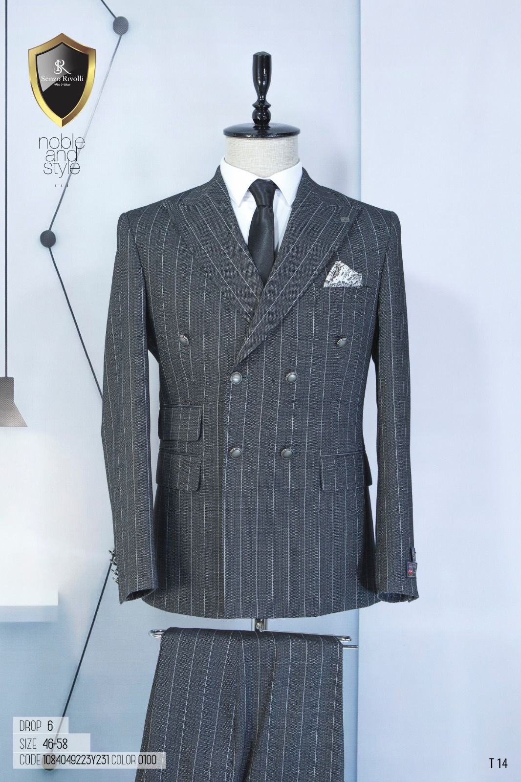 EXECUTIVE GREY AND LIGHT GREY STRIPPED TURKEY SUIT WITH GOLDEN BUTTON-deluxe.com.ng