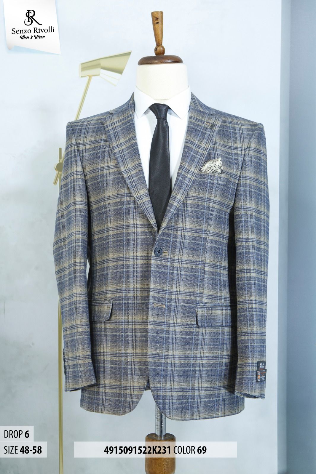 EXECUTIVE LIGHT GREY AND BROWN CHECKERS TURKEY BLAZER [SWNL]