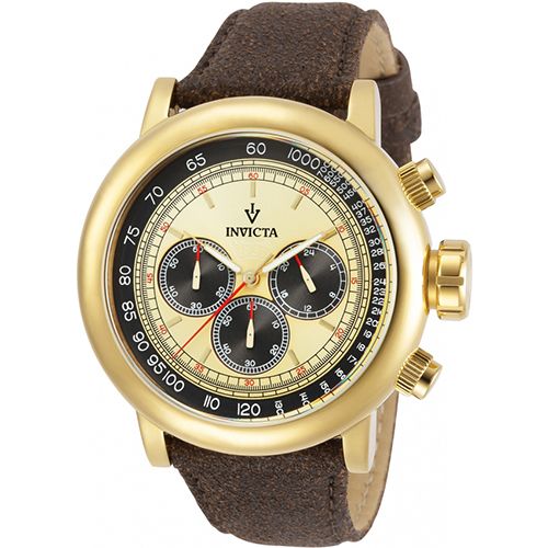 INVICTA 13058 MEN’S VINTAGE QUARTZ 3 HAND IVORY, BROWN DIAL LARGE WATCH 