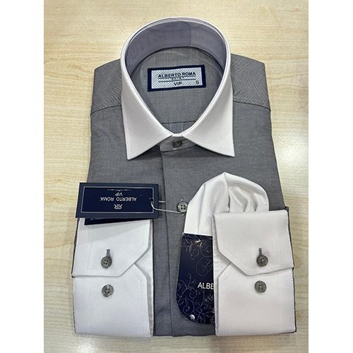  ALBERTO ROMA EXQUISITE LIGHT GREY LONG SLEEVE SHIRT AND WHITE COLLAR AND WHITE CUFF | AVAILABLE IN ALL SIZES (SWNL) (N) - deluxe.com.ng