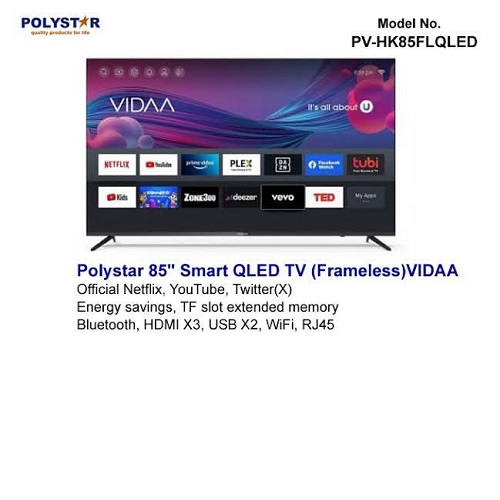 POLYSTAR 85 INCH QLED UHD 4K SMART TV | PV-HK85FLQLED - deluxe.com.ng