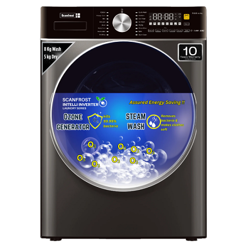 Scanfrost 8KG/5KG Front Load Washer/ Dryer Washing Machine | SFWD85INVME - deluxe.com.ng
