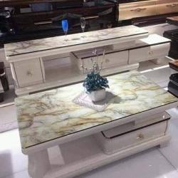 CREAM MARBLE TOP CENTER TABLE AND TV STAND (YOFU)