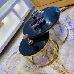 2 PCS OF BLACK ROUND MARBLE TOP CENTER TABLES WITH GOLDEN BASE (NWAFU)