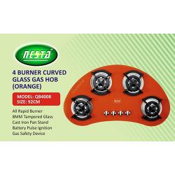 NESTA 92CM 4 BURNER CURVED GLASS GAS HOB |QB4008|(ORANGE)