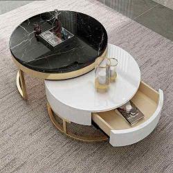 QUALITY DESIGNED 2 PIECES WHITE & BLACK ROUND MARBLE TOP CENTER TABLE - AVAILABLE (SAINT) - deluxe.com.ng
