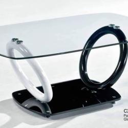 PLAIN GLASS TOP CENTER TABLE WITH BLACK & WHITE LEGS AND BLACK RECTANGULAR BASE (FORIN)