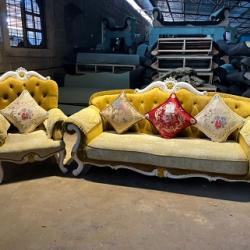 LIGHT BROWN & YELLOW ROYAL 7 SEATERS SOFA (BENFU)