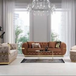 CREAM & BROWN 7 SEATERS SOFA (NWAFU)