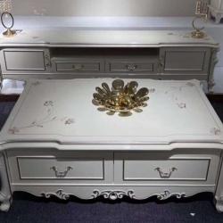 ROYAL WHITE CENTER TABLE & TV STAND WITH DRAWERS EACH (1530)