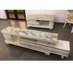 WHITE & LIGHT BROWN TV STAND & CENTRE TABLE (NEBI)