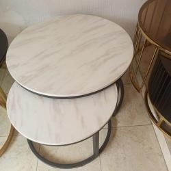 2 PCS OF WHITE ROUND MARBLE TOP CENTER TABLES WITH ROUND BASE (YOFU)