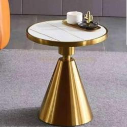 WHITE ROUND MARBLE TOP CENTER TABLE & GOLDEN LEG (HIFU)