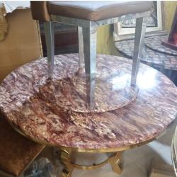 BROWN ROUND MARBLE TOP CENTER TABLE & GOLDEN LEGS (1530)